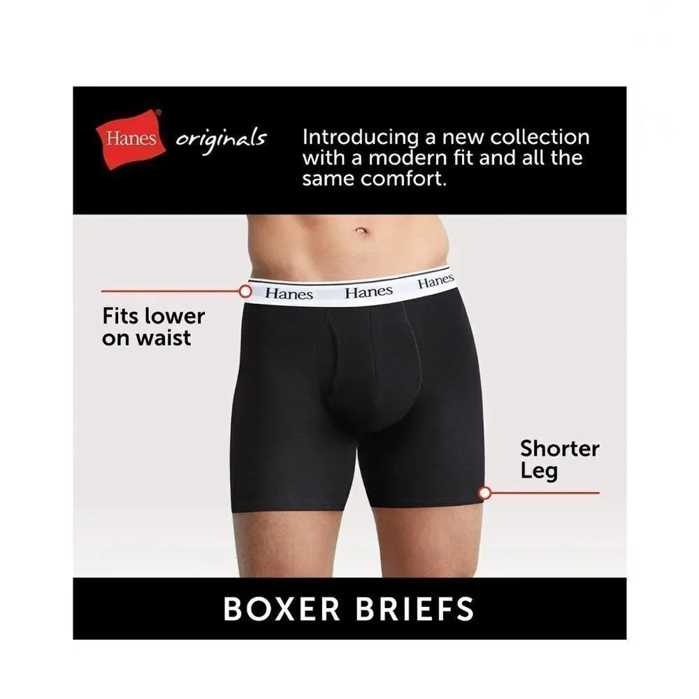 Hanes Originals Boxer Briefs, Moisture-Wicking Stretch Cotton 2, 3-Packs Size S
